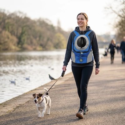 Sac a dos chien bleu maître promène son chien