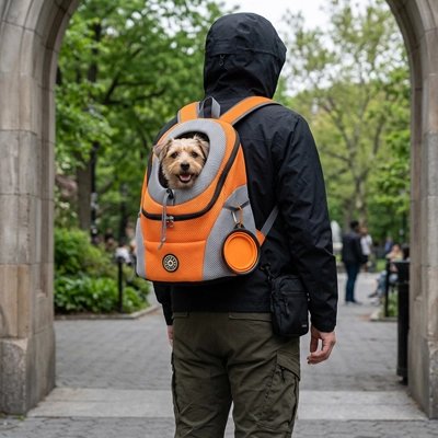 Sac a dos chien sur le dos maître 