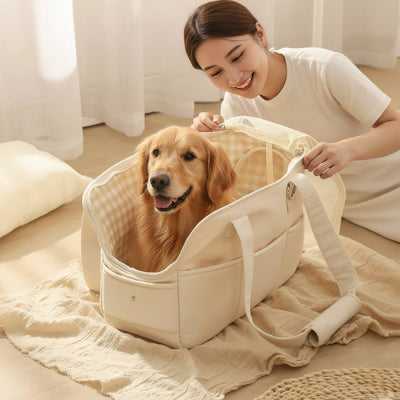 Sac a dos chiens a coté la fenêtre son maitre lui sourit