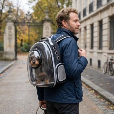 Sac a dos chiens noir avec couvercle confortable