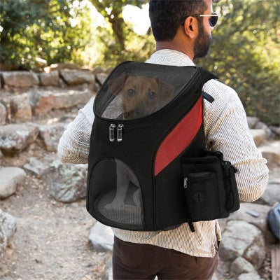 Sac a dos pour chien force et résistance sac noir sur le dos de son maitre
