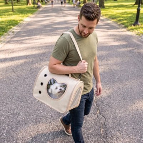 Sac de transport pour Chien blanc sur épaule maître 