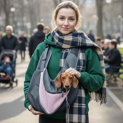 Sac de transport pour chien doux irrésistible rose maitre balade au centre ville avec chien

