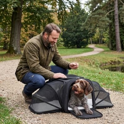 Sac de transport pour Chien noir maître lui sourit