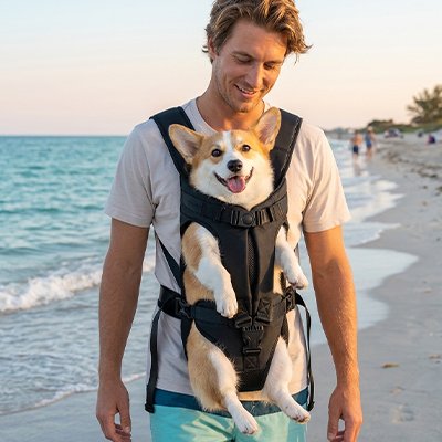 Sac de transport pour Chien sur la plage avec maître 