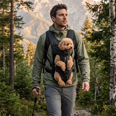 Sac de transport pour Chien sur son maître dans la forêt 