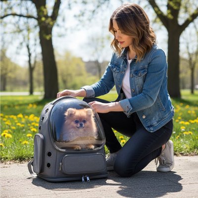 Sac transport Chien sécurité et confortable gris chien dans le sac maitre a cote