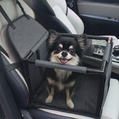 Siege auto pour chien rassurant et sécuritaire gris fonce