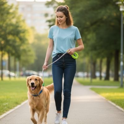 Une laisse pour chien bleu balade avec son maitre des arbres