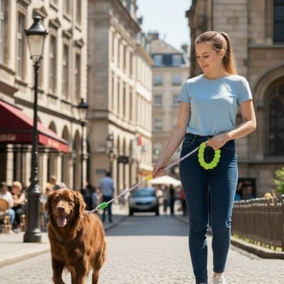 Une laisse pour chien marche dans la ville immeuble