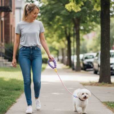 Une laisse pour chien rose petit promene maitre maison voiture