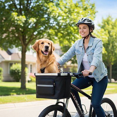 Vélo panier Chien stable et résistant chien devant le vélo 