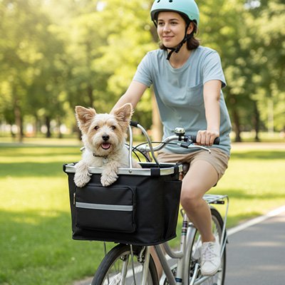 Vélo panier Chien stable et résistant maître sur le vélo parc
